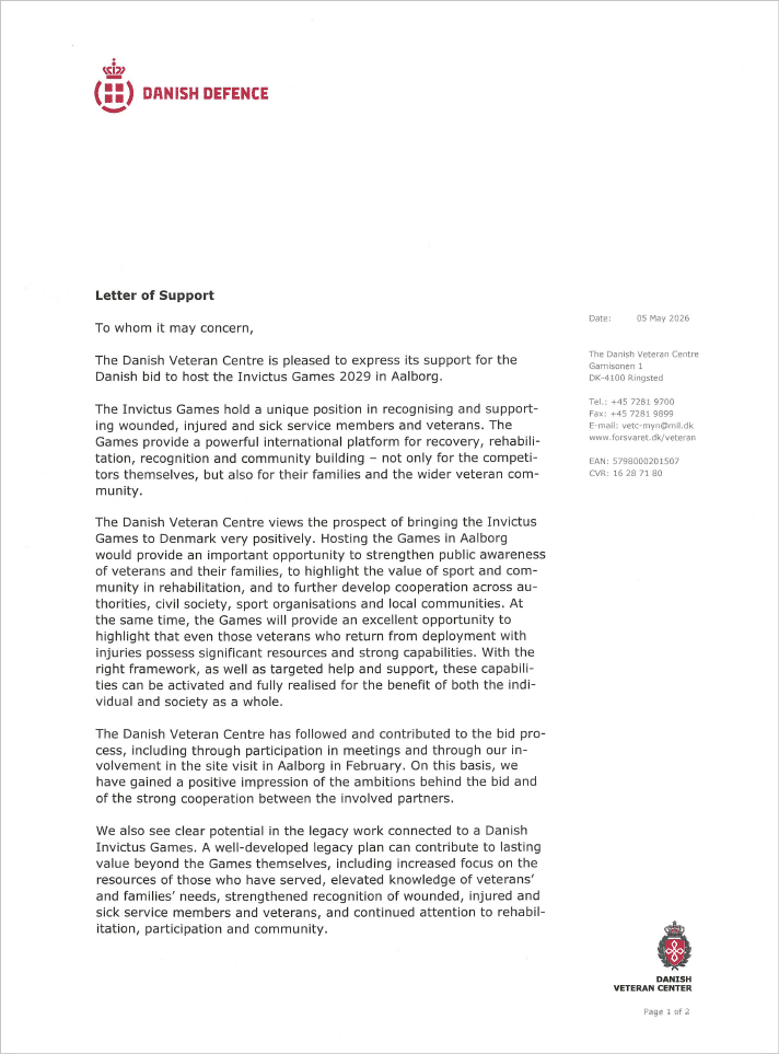A letter from the Danish Defence. Description generated by AI